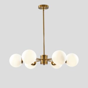 KCO Lighting 6-Light Globe Sputnik Chandelier Milk Glass Modern Gold Chandelier Light Fixture Mid Century Sputnik Chandeliers Pendant Lighting Brushed Brass Chandelier (Gold+White)