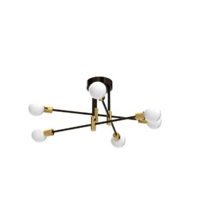 Sputnik Chandelier Modern Ceiling Light Fixture Mid Century Black and Gold Industrial Pendant Light Semi Flush Mount Lighting for Living Room Dining Room Bedroom Kitchen Bar Cafe