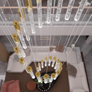 Flashing God Gold 28 Lights Large Foyer Chandeliers for High Ceilings 12 feet Long Spiral Stair Pendant Chandelier Crystal Ceiling Light Fixtures Dimmable 2700k-4500k-6000k