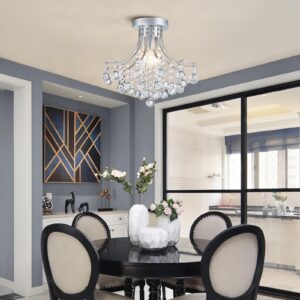 Bestier Modern Silver Crystal Semi-Flush Mount Chandelier Lighting Ceiling Light Fixture Lamp for Diningroom Bathroom Bedroom Livingroom 3 E12 Bulbs Required D13.5 inch X H11.6 inch