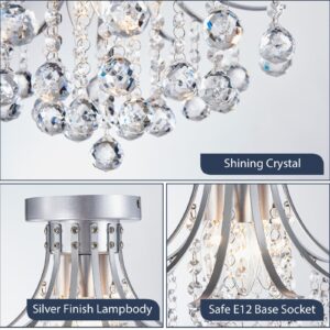 Bestier Modern Silver Crystal Semi-Flush Mount Chandelier Lighting Ceiling Light Fixture Lamp for Diningroom Bathroom Bedroom Livingroom 3 E12 Bulbs Required D13.5 inch X H11.6 inch