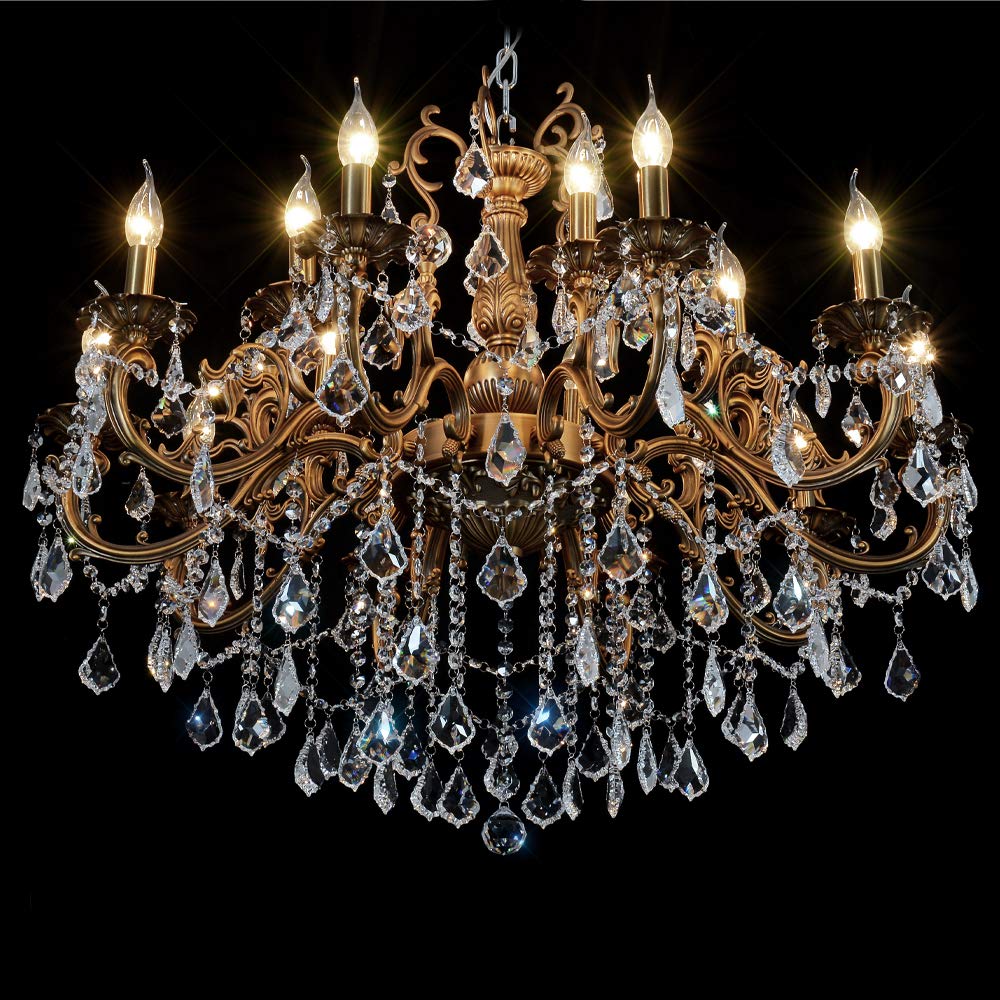 MEEROSEE Crystal Chandeliers Contemporary Chandelier Island Lighting 15 Lights Candle Pendant Ceiling Light Fixture for Dining Room Living Room Kitchen Bedroom Hallway Entry D35.4