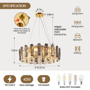 HOSSEE Round Crystal Chandelier Light Fixture, Modern K9 Crystal Pendant Lighting, Gold Chandelier for Dining Room Living Room Bedroom Foyer