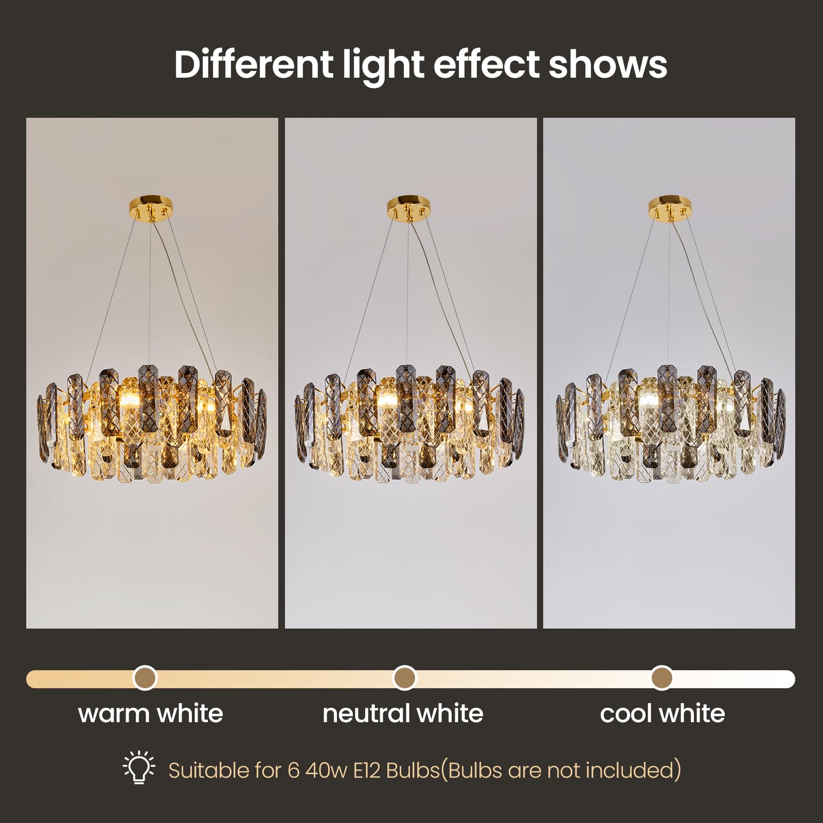 HOSSEE Round Crystal Chandelier Light Fixture, Modern K9 Crystal Pendant Lighting, Gold Chandelier for Dining Room Living Room Bedroom Foyer