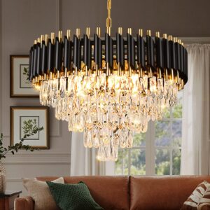 markdee luxury crystal chandelier, 8-lights round raindrop crystal hanging ceiling light, 5-tier pendant lights fixture for dining room, living room, kitchen island, bedroom, d23.6''