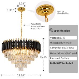 MarkDee Luxury Crystal Chandelier, 8-Lights Round Raindrop Crystal Hanging Ceiling Light, 5-Tier Pendant Lights Fixture for Dining Room, Living Room, Kitchen Island, Bedroom, D23.6''