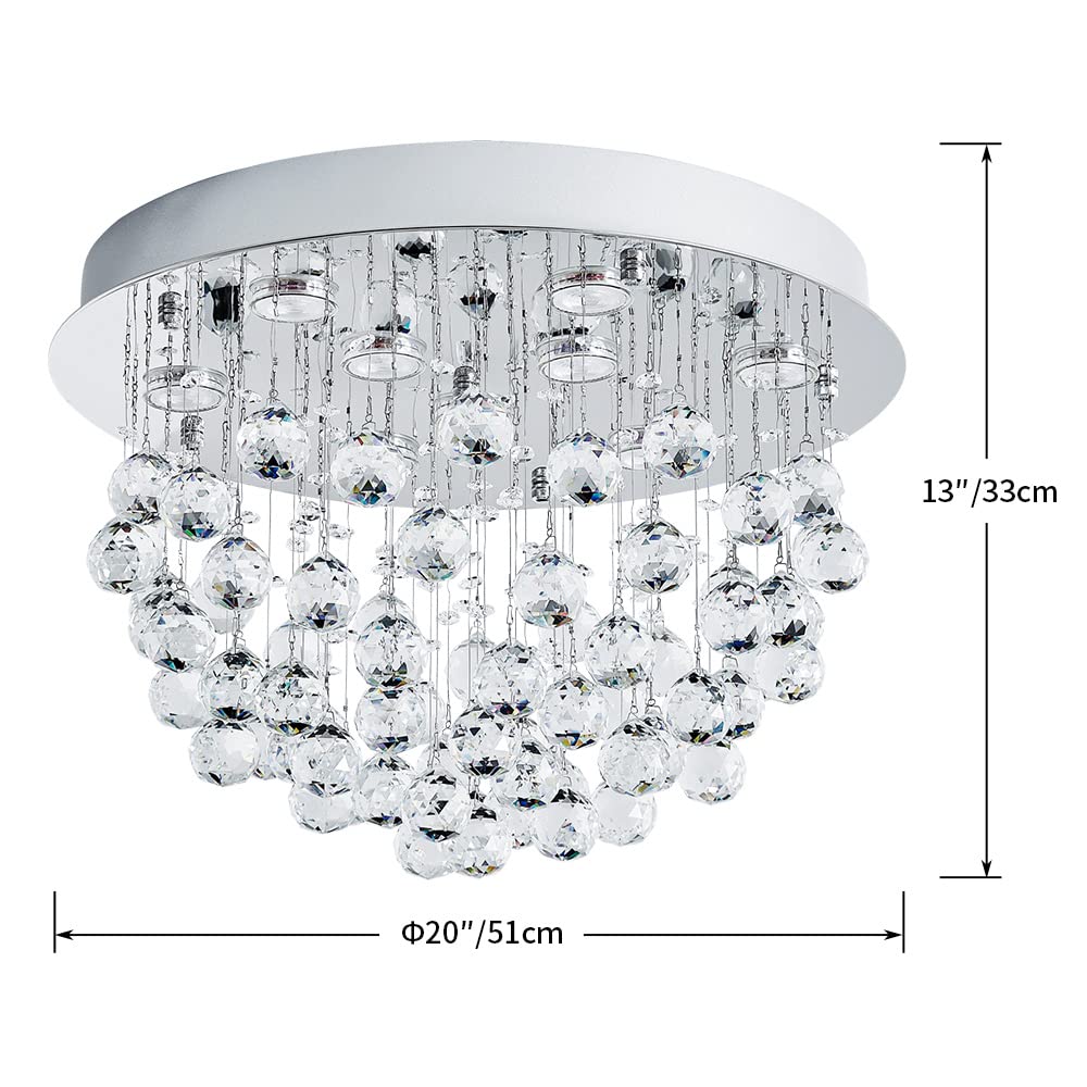 Saint Mossi 9-Lights Modern Chandelier K9 Crystal Chandelier Light Fixture,Modern Flush Mount Ceiling Light Fixtures Raindrop Chandelier for Bedroom,Dining Room,Living Room,H13 x D20