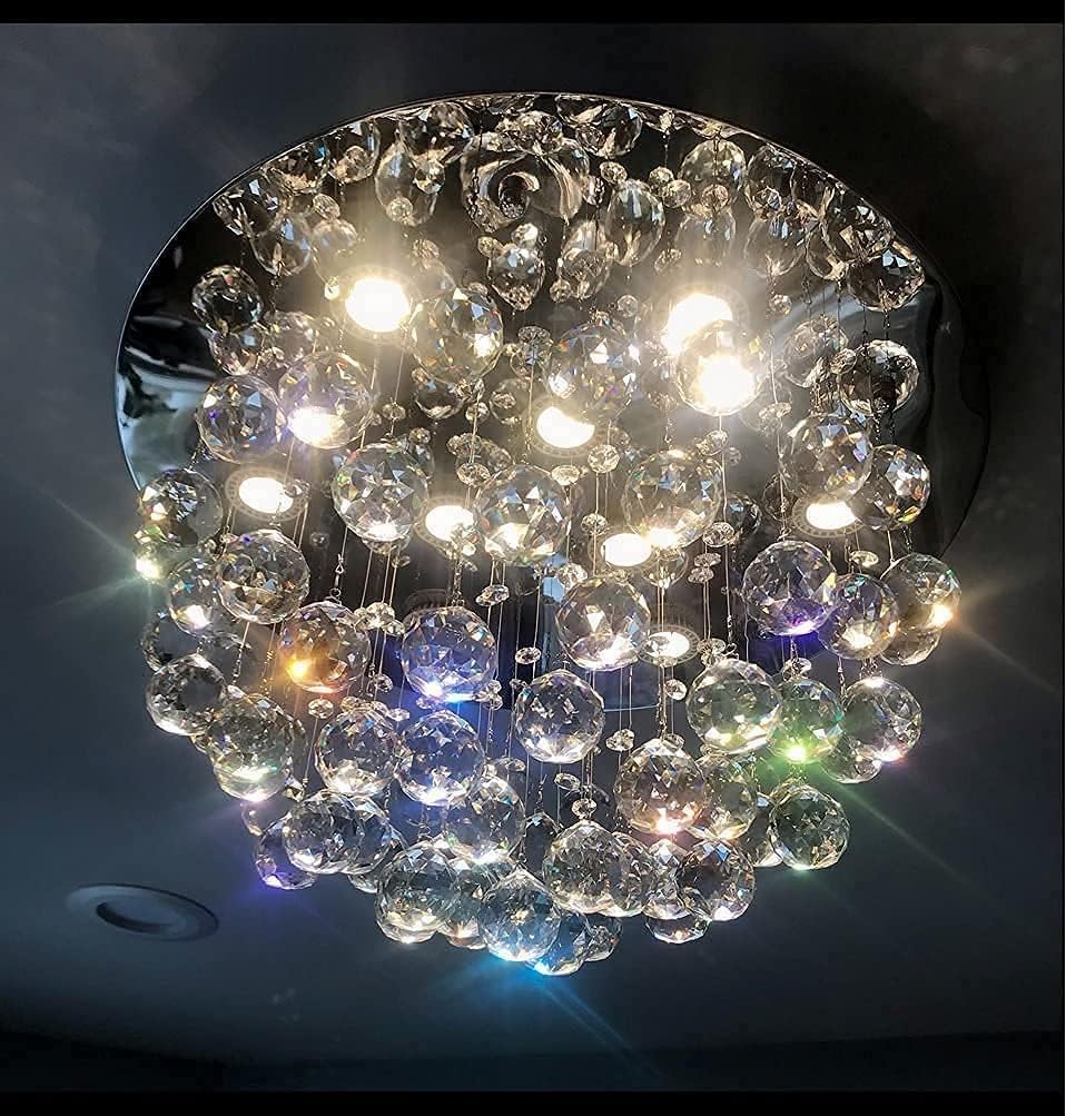 Saint Mossi 9-Lights Modern Chandelier K9 Crystal Chandelier Light Fixture,Modern Flush Mount Ceiling Light Fixtures Raindrop Chandelier for Bedroom,Dining Room,Living Room,H13 x D20