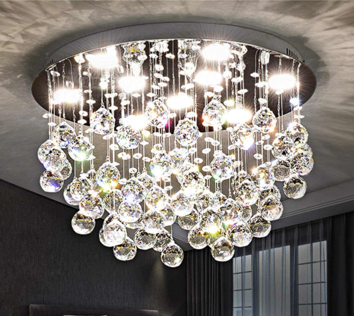 Saint Mossi 9-Lights Modern Chandelier K9 Crystal Chandelier Light Fixture,Modern Flush Mount Ceiling Light Fixtures Raindrop Chandelier for Bedroom,Dining Room,Living Room,H13 x D20