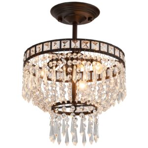 dafkos modern crystal chandelier 3 lights semi flush mount ceiling light fixture black farmhouse ceiling lamp for bedroom living room dining room entryway hallway