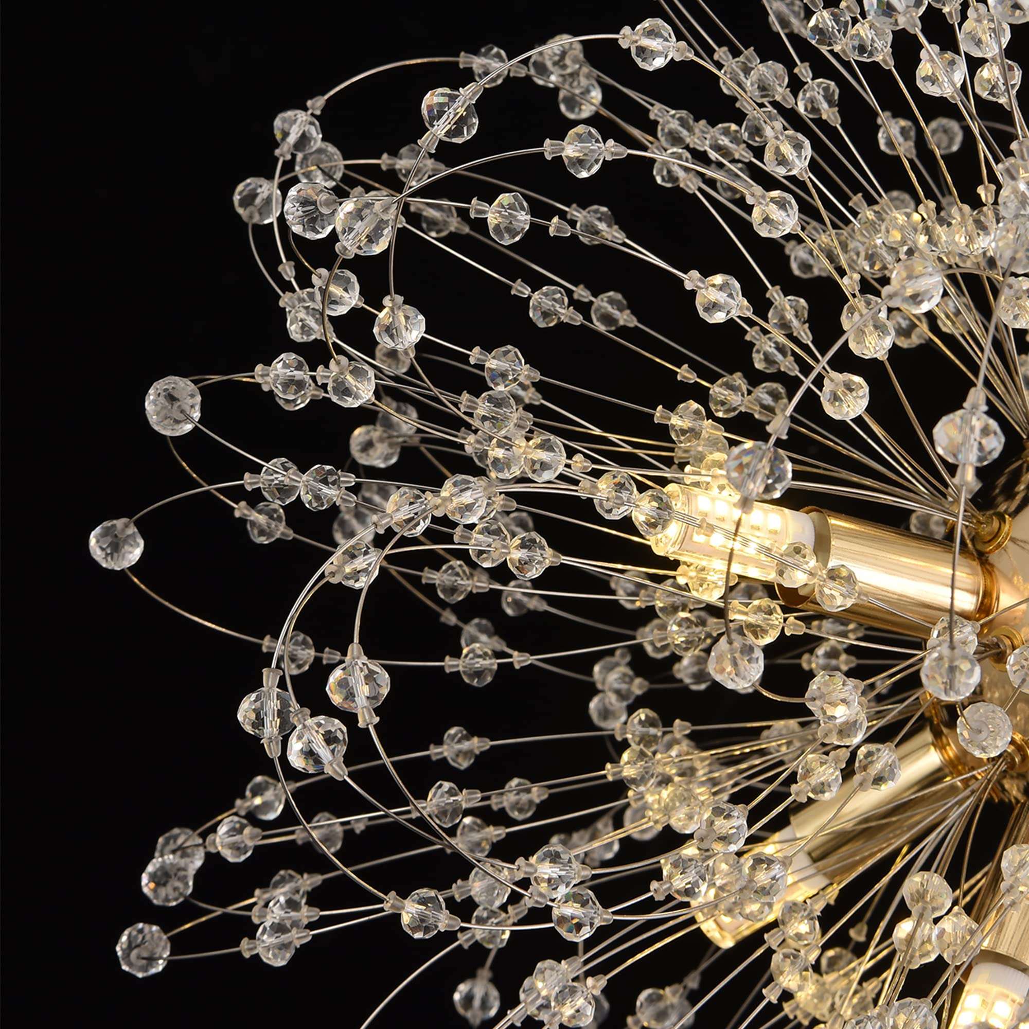 Isamacc Firework Crystal Chandeliers, 8-Light Dandelion Gold Chandelier for Dining Room, Sputnik Small Chandeliers Light Fixture for Bedroom, Living Room, Kitchen, Restaurant