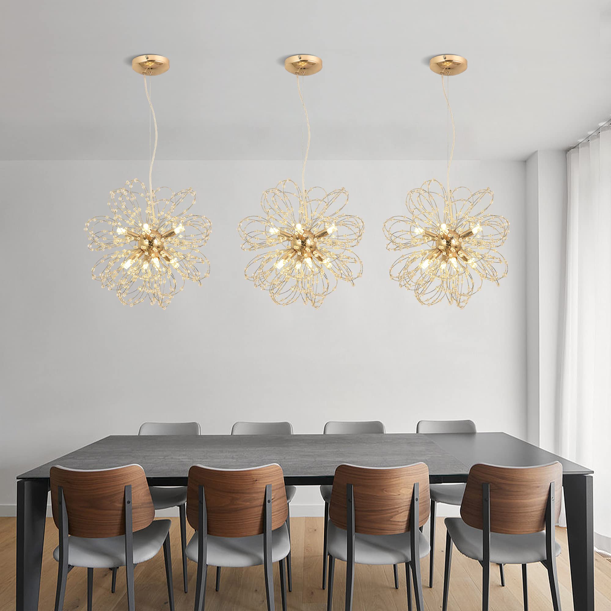 Isamacc Firework Crystal Chandeliers, 8-Light Dandelion Gold Chandelier for Dining Room, Sputnik Small Chandeliers Light Fixture for Bedroom, Living Room, Kitchen, Restaurant