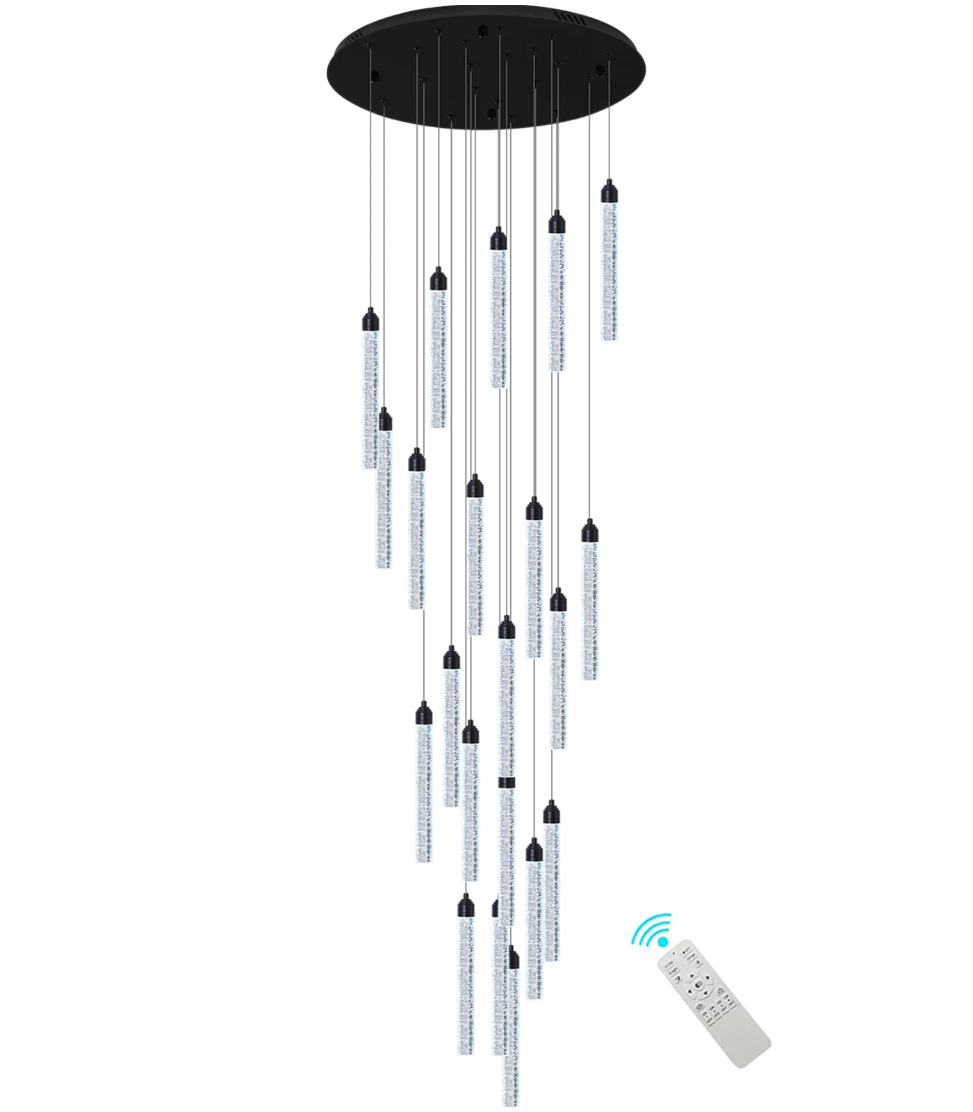 20-Lights Chandelier LED Dimmable Chandeliers for Entryway Flush Mount Ceiling Pendant Light Fixture Crystal Chandeliers for Living Room Black Finished Lighting Modern 156in High Ceiling Chandelier