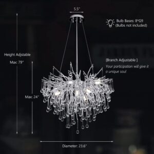 LIZZTREE D23.6 inch Silver Crystal Beaded Branch Chandeliers for Dining Rooms, Modern Chandelier Light Fixtures for Kitchen Island, Bedroom, Living Room