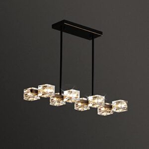 OKES Black Chandelier,Crystal Pendant Lights Fixture with 8-Lights,Modern Cube lamp Shade Hanging Ceiling Light for Dining Room,Kitchen Island,Bedroom,Living Room