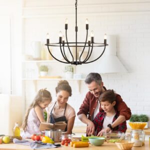 Black Chandeliers for Dining Room: 9-Light Farmhouse Dining Room Light Fixture, Rustic Industrial Kitchen Island Lighting, Round Chandelier Light Fixture, for Living Room, Bedroom, Foyer, Entryway