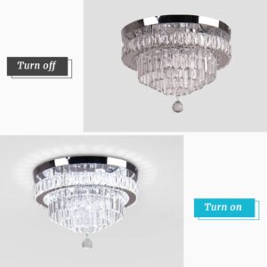 FRIXCHUR 15.7" Crystal Chandelier LED Modern Ceiling Light Fixture Round Raindrop 5 Tier Chandeliers for Dining Room Bedroom Living Room, 6500 K