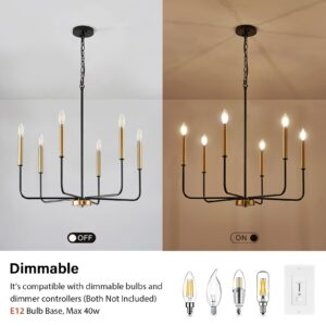 ZUYURT Modern Black and Gold Chandelier for Dining Room, 6-Light Metal Farmhouse Dining Room Light Fixtures Hanging Over Table, E12 Candle Lighting for Kitchen, Living Room, Foyer, Entry, Staircase