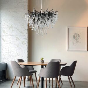 YIOSI Black Crystal Chandelier, Modern Ceiling Pendant Flower Hanging Lighting Frosted Tree Branch Raindrop Chandelier Light Fixture for Dining Room, Living Room, Bedroom, Entryway (Dia 24" Round)