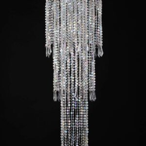 FlavorThings Sparkling Iridescent Acrylic Beaded Hanging Chandelier (W10.25"H30”)，3 Tiers Beads Pendant Shade, Ceiling Chandelier Lampshade with Acrylic Jewel Droplets, Beaded Lampshade