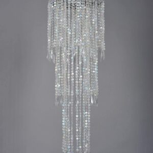 FlavorThings Sparkling Iridescent Acrylic Beaded Hanging Chandelier (W10.25"H30”)，3 Tiers Beads Pendant Shade, Ceiling Chandelier Lampshade with Acrylic Jewel Droplets, Beaded Lampshade