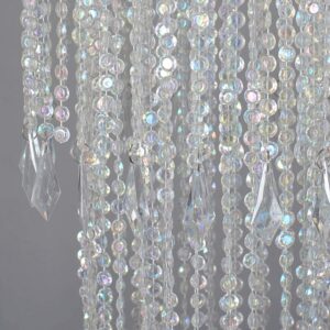 FlavorThings Sparkling Iridescent Acrylic Beaded Hanging Chandelier (W10.25"H30”)，3 Tiers Beads Pendant Shade, Ceiling Chandelier Lampshade with Acrylic Jewel Droplets, Beaded Lampshade