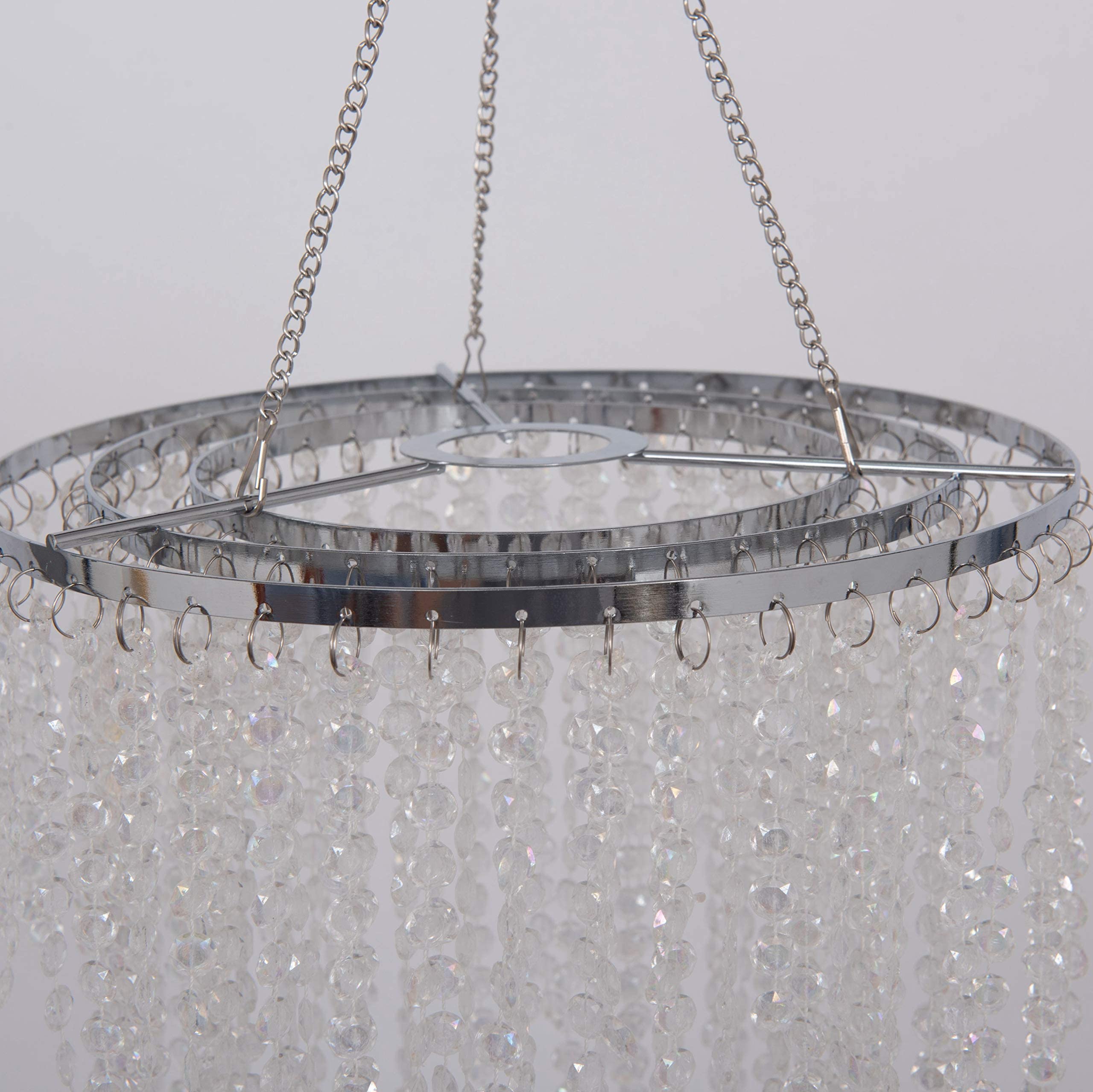 FlavorThings Sparkling Iridescent Acrylic Beaded Hanging Chandelier (W10.25"H30”)，3 Tiers Beads Pendant Shade, Ceiling Chandelier Lampshade with Acrylic Jewel Droplets, Beaded Lampshade