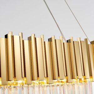 LIZZTREE Gold Linear Crystal Chandeliers - L59 Inch Modern Pendant Ceiling Lights, Oval Chandelier Lighting Fixture for Kitchen Island, Dining Room