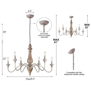 Congratsu 6 Light French Country Chandelier for Dining Room, Farmhouse Chandeliers for Living Room, Bedroom, 29.5” Dia