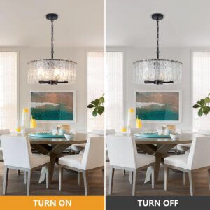 Modern Chandeliers for Dining Room, 5-Light Black Luxury Water Ripple Glass Chandelier Round Lighting for Dining Room Kitchen Living Room Bedroom Bar Table