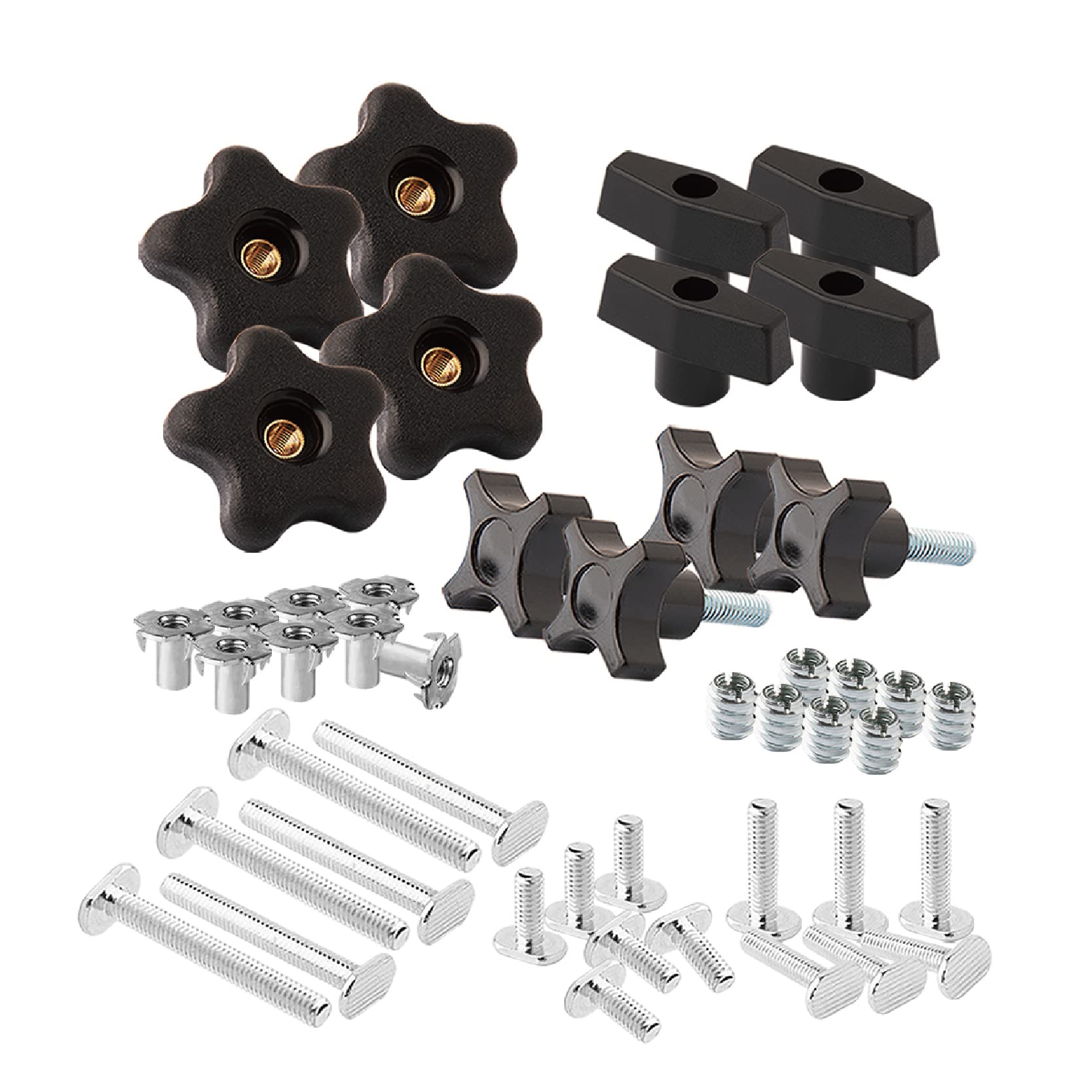 POWERTEC 71174V T Track Knob Kit, 5/16-18 Threaded bolts and Washers, 46 Piece Set, T Track Bolts, T Track Accessories for Woodworking Jigs and Fixtures