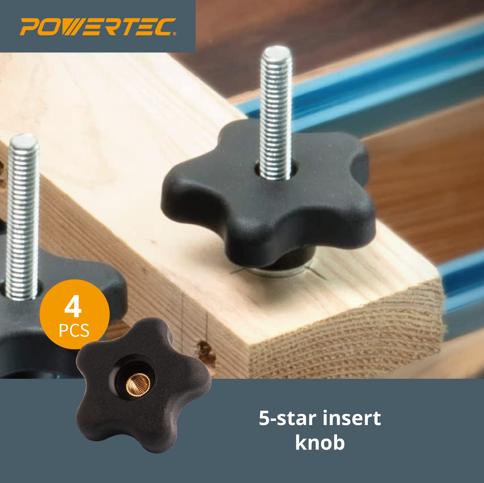 POWERTEC 71174V T Track Knob Kit, 5/16-18 Threaded bolts and Washers, 46 Piece Set, T Track Bolts, T Track Accessories for Woodworking Jigs and Fixtures