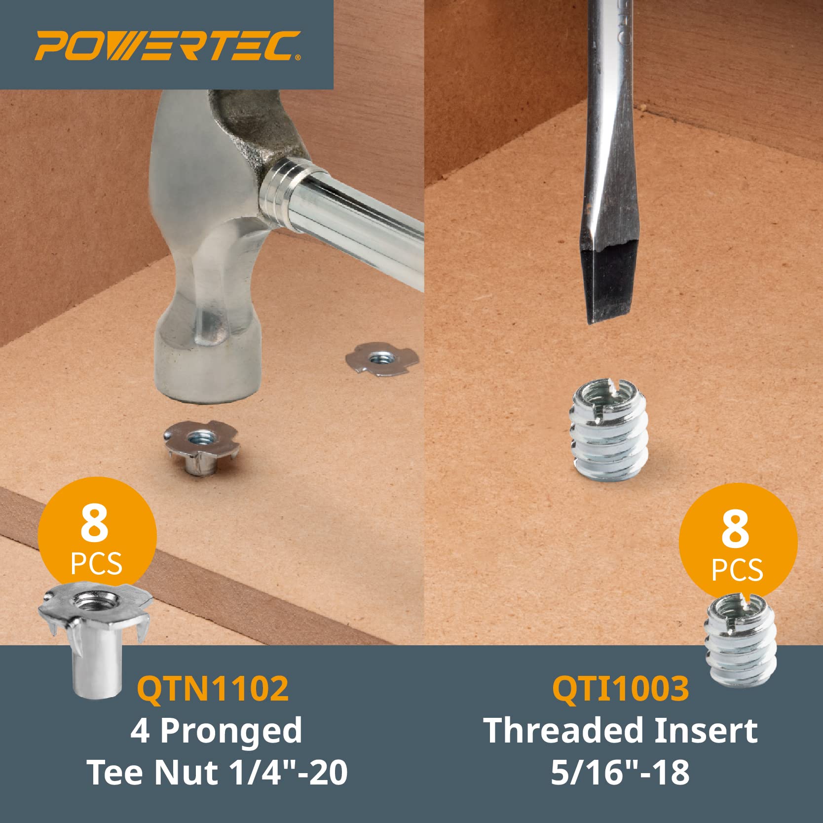 POWERTEC 71174V T Track Knob Kit, 5/16-18 Threaded bolts and Washers, 46 Piece Set, T Track Bolts, T Track Accessories for Woodworking Jigs and Fixtures