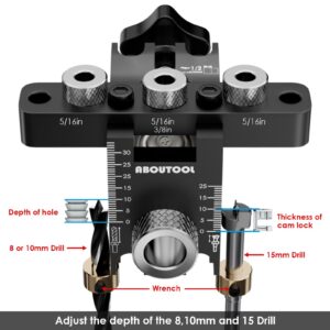 Self Centering Doweling Jig Kit - Dowel Jig Kit for Straight Holes, Adjustable Width Woodworking Joints Tool Drill Guides Locator, 3 Size Drill Bit (8, 10, 15 mm) (5/16", 3/8", 19/32"), Organizer Bag