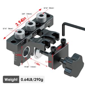 Self Centering Doweling Jig Kit - Dowel Jig Kit for Straight Holes, Adjustable Width Woodworking Joints Tool Drill Guides Locator, 3 Size Drill Bit (8, 10, 15 mm) (5/16", 3/8", 19/32"), Organizer Bag