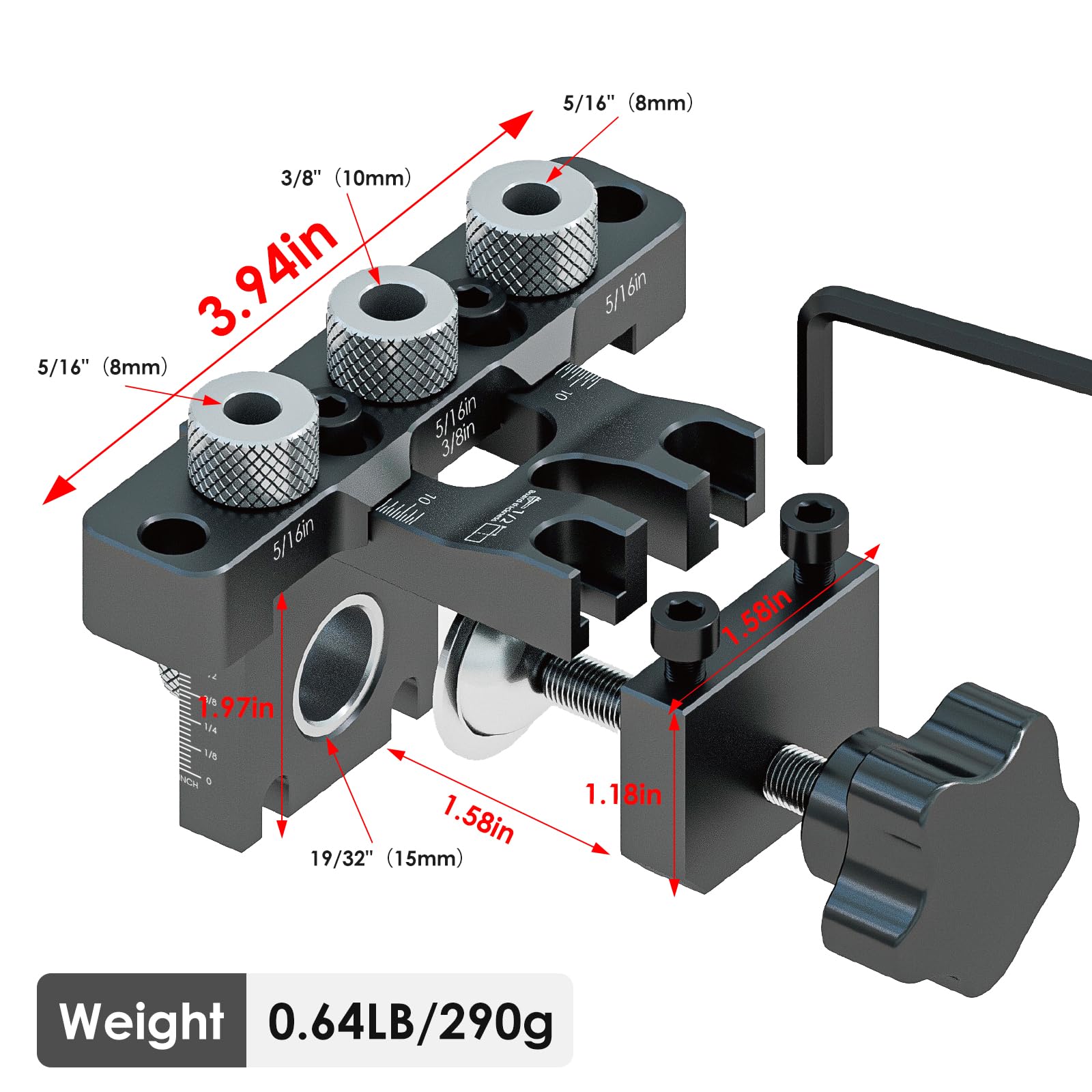 Self Centering Doweling Jig Kit - Dowel Jig Kit for Straight Holes, Adjustable Width Woodworking Joints Tool Drill Guides Locator, 3 Size Drill Bit (8, 10, 15 mm) (5/16", 3/8", 19/32"), Organizer Bag