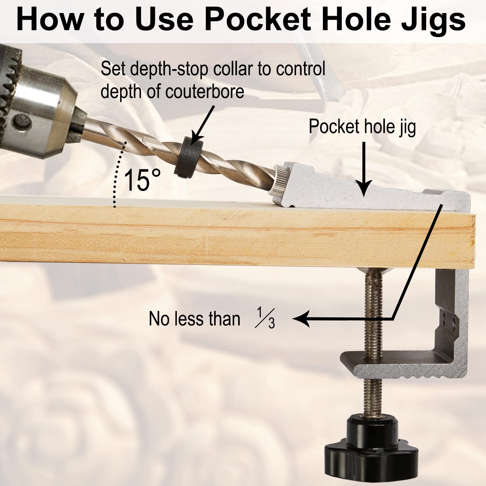 Pocket Hole Jig Kit Woodworking Punch Tool All-Matel Pocket Drill Hole Jig with Joint Angle Guide Tool