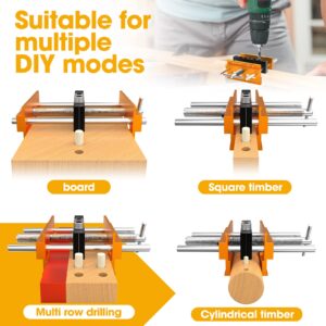 BLEKOO Upgraded 6.7 inch Self Centering Doweling Jig Kit, Drill Jig For Straight Holes Biscuit Joiner Set With 6 Drill Guide Bushings, Adjustable Width Drilling Guide Power Tool Accessory Jig (Orange)