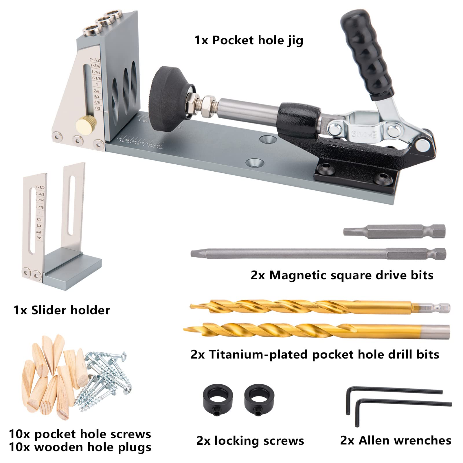 GDDGHS Pocket Hole Jig Kit Woodworking, Pocket Screw Jig with Drill Bits, Drill Jig for Angled Holes, Pocket Jig Hole Kit, Dowel Jig Kit Woodworking Tools