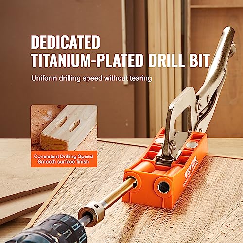 VEVOR Pocket Hole Jig, 56 Pcs Mini Jig Pocket Hole System with 9" C-clamp, Step Drill, Wrench, Drill Stop Ring, Square Drive Bit, and Screws, for DIY Carpentry Projects