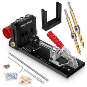 enjoywood pocket hole jig kit with 2 drill bits adjustable metal pocket screw jig professional woodworking tool for diy carpentry projects xk4s