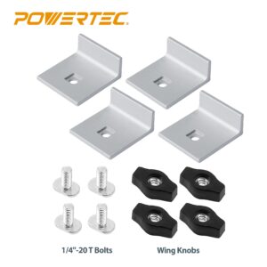 POWERTEC 71821 Bi-Directional Short Stop Kit, T Track Stop Block for T-Track Woodworking, Sanding, and Routing, 4PK