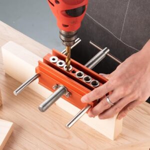 Neitra Self Centering Doweling Jig - 6 Drill Guides for Straight Holes, Adjustable Width Up to 6.75", All Metal Drilling Hole Kit for Wood Dowel Jig, Professional Woodworking Joints Tool