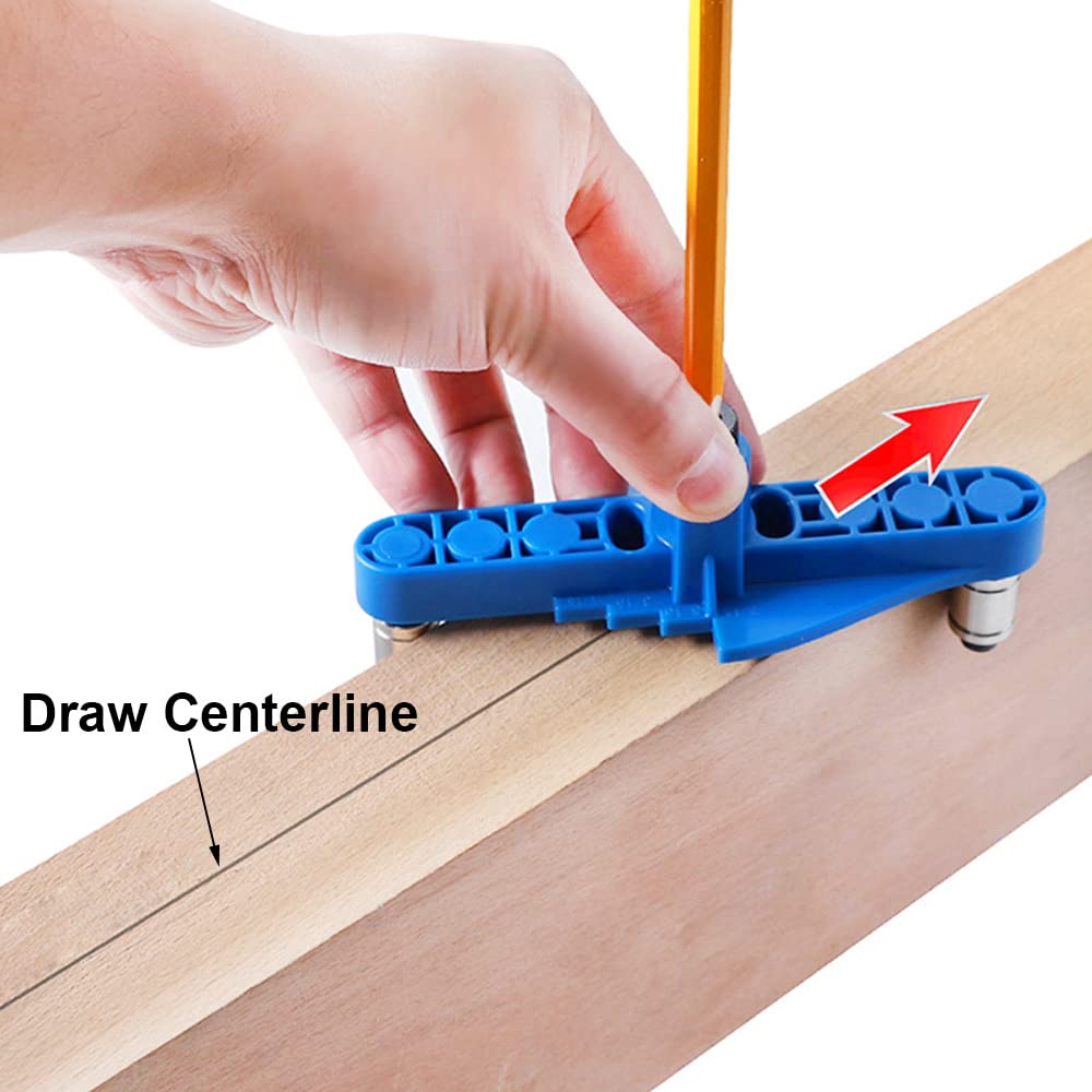 Omninmo 2 in 1 Dowel Jig Kit Self Centering Line Scriber Center Locator Woodworking Tools for Drilling/Marking with Stop Collar, Drill Guide Straight Hole Punch Positioner Drill Jig for Hand Tools