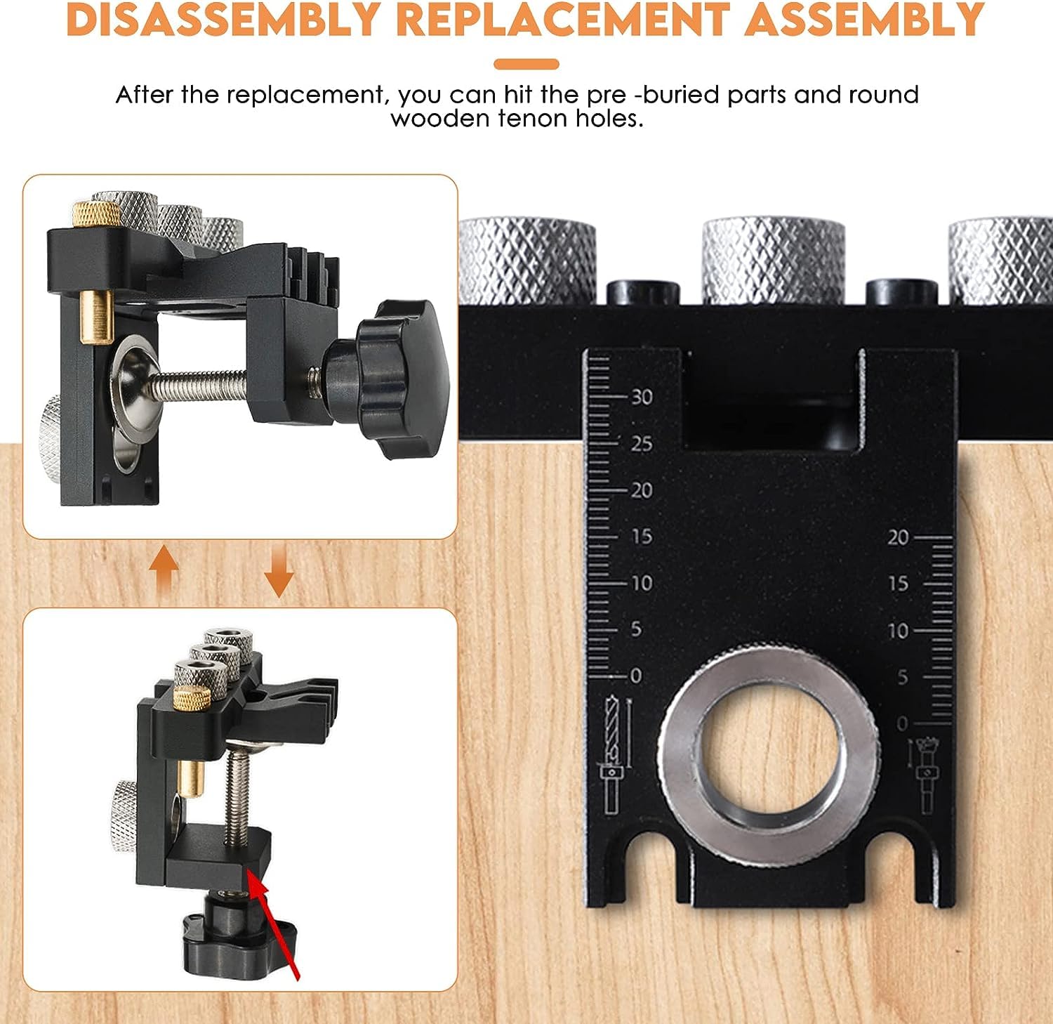 Hizmivos 3-in-1 Dowel Jig Kit,8/15mm Drill Template Dowel Hole Guide for Woodworking Straight Holes,Adjustable Doweling Jig Kit Tool with Positioning Clip Adjustable Drilling Guide Puncher Locator