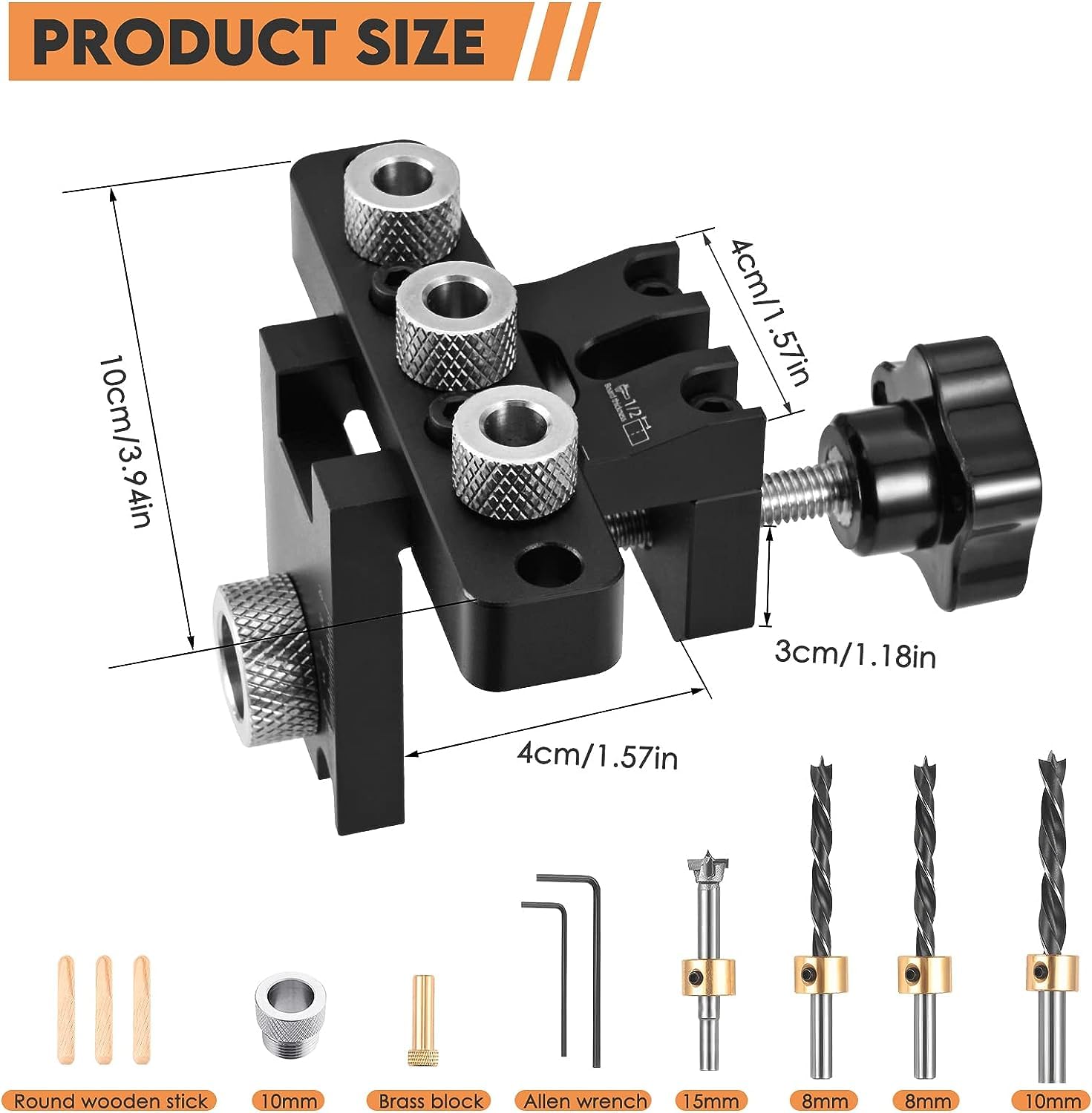 Hizmivos 3-in-1 Dowel Jig Kit,8/15mm Drill Template Dowel Hole Guide for Woodworking Straight Holes,Adjustable Doweling Jig Kit Tool with Positioning Clip Adjustable Drilling Guide Puncher Locator