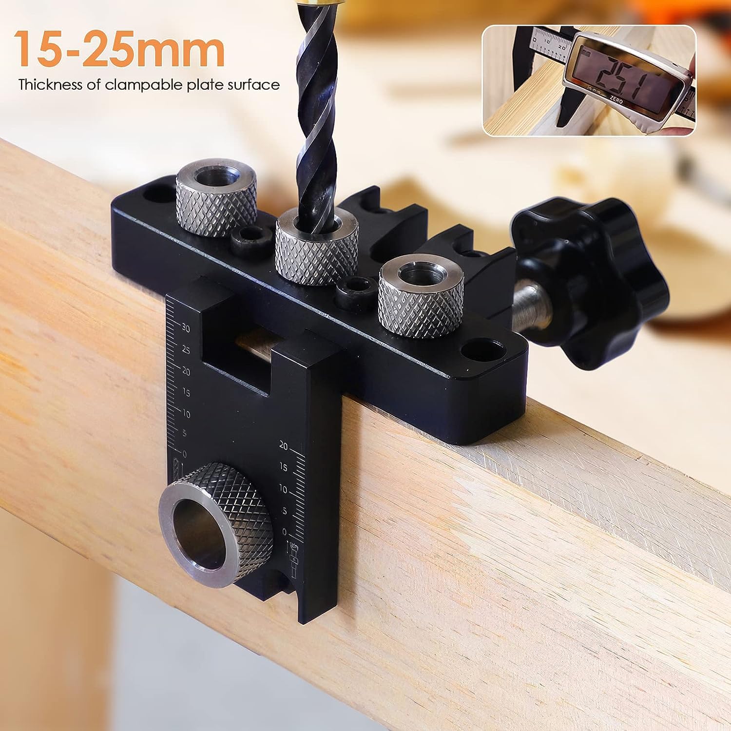 Hizmivos 3-in-1 Dowel Jig Kit,8/15mm Drill Template Dowel Hole Guide for Woodworking Straight Holes,Adjustable Doweling Jig Kit Tool with Positioning Clip Adjustable Drilling Guide Puncher Locator