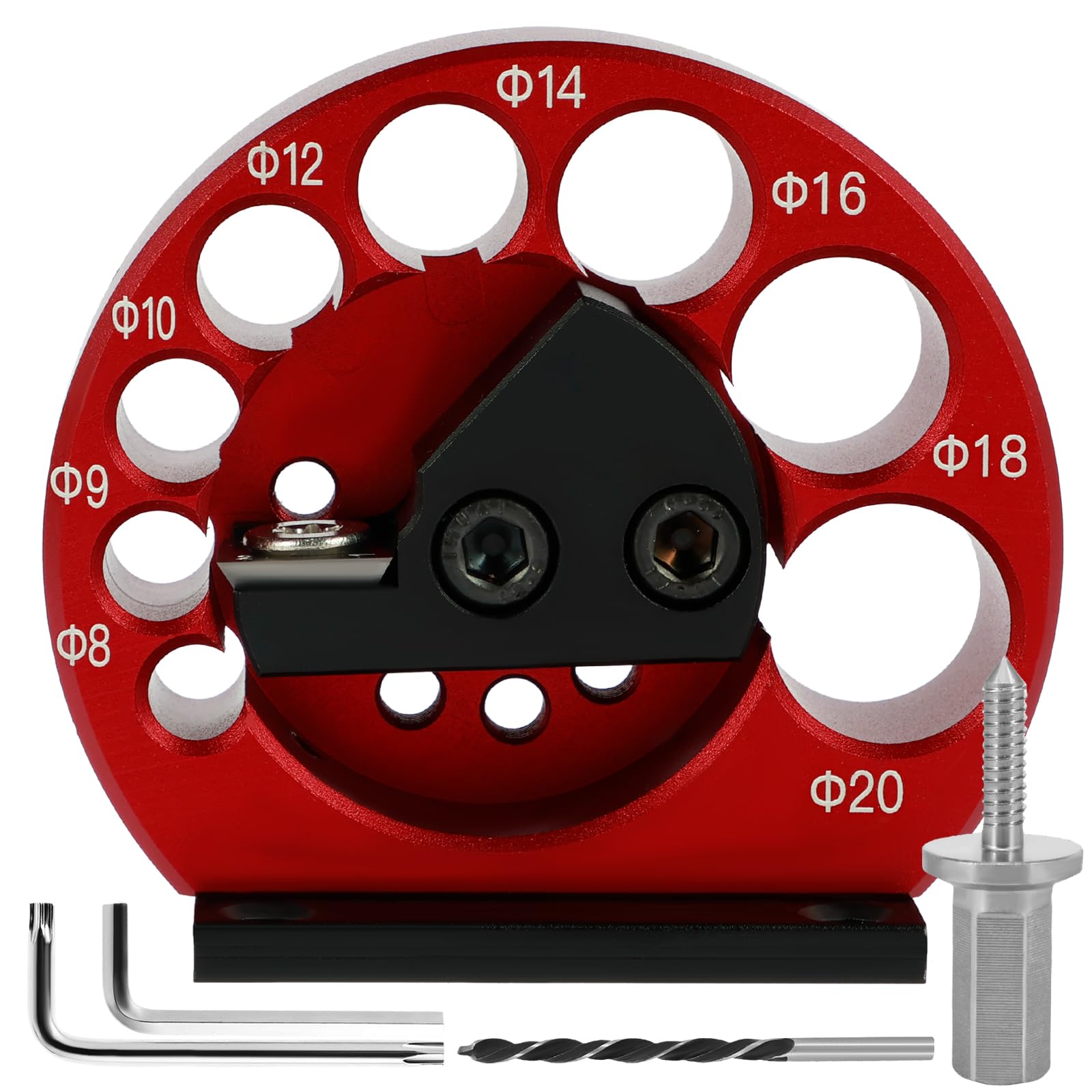 Adjustable Dowel Maker Jig Kit, 8-20mm Metric Electric Drill Rod Auxiliary Cutter Tool, Round 8 Holes Aluminum Alloy Wood Dowel Round Rods Sticks Maker Jig (Round)