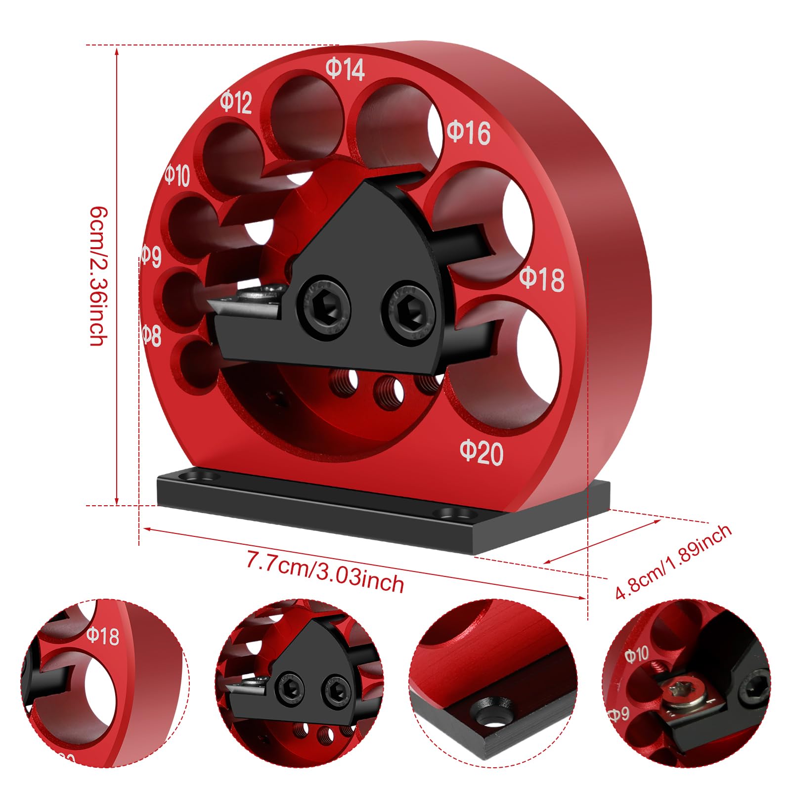 Adjustable Dowel Maker Jig Kit, 8-20mm Metric Electric Drill Rod Auxiliary Cutter Tool, Round 8 Holes Aluminum Alloy Wood Dowel Round Rods Sticks Maker Jig (Round)