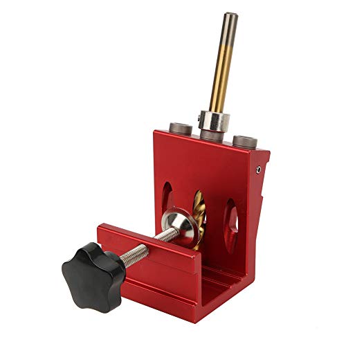 MISNODE Woodworking Hole Positioner Aluminum Alloy Carpentry Locator Dowel Jig Kit Pocket Hole Drill Guide Woodworking Hole Punch Tool for Carpenter(Red)